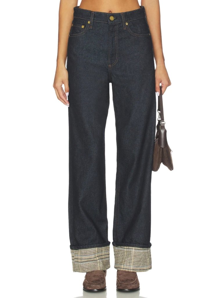 Nwt Rag & Bone Shea In Twilight Rinse Relaxed Straight Ankle Plaid Cuff Jeans 26